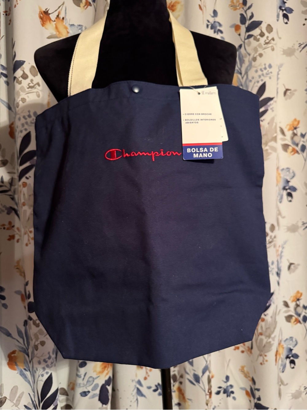 Champion Navy Canvas Tote with Cream Handles and Red Logo C3